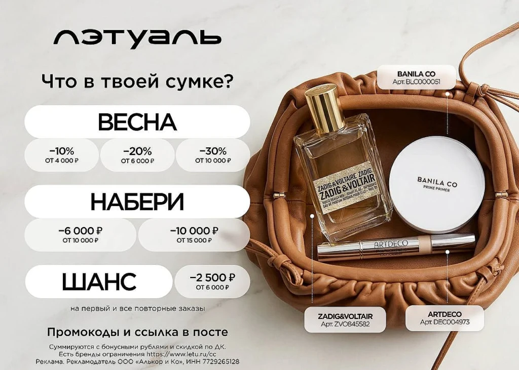 Актуальные промокоды ЛЭТУАЛЬ для всех на каждый заказ