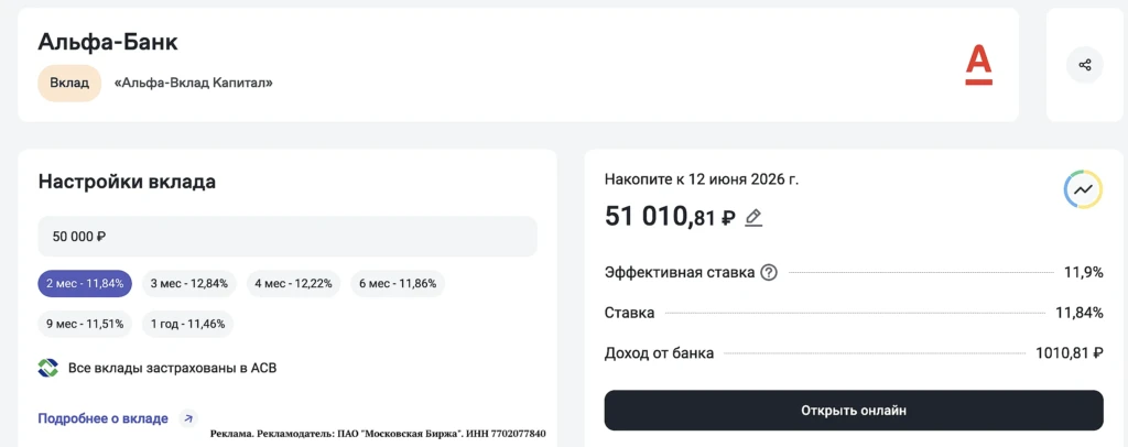 АЛЬФА-БАНК: ВКЛАД ПОД 17,34% ГОДОВЫХ НА 2 МЕСЯЦА ДЛЯ НОВИЧКОВ